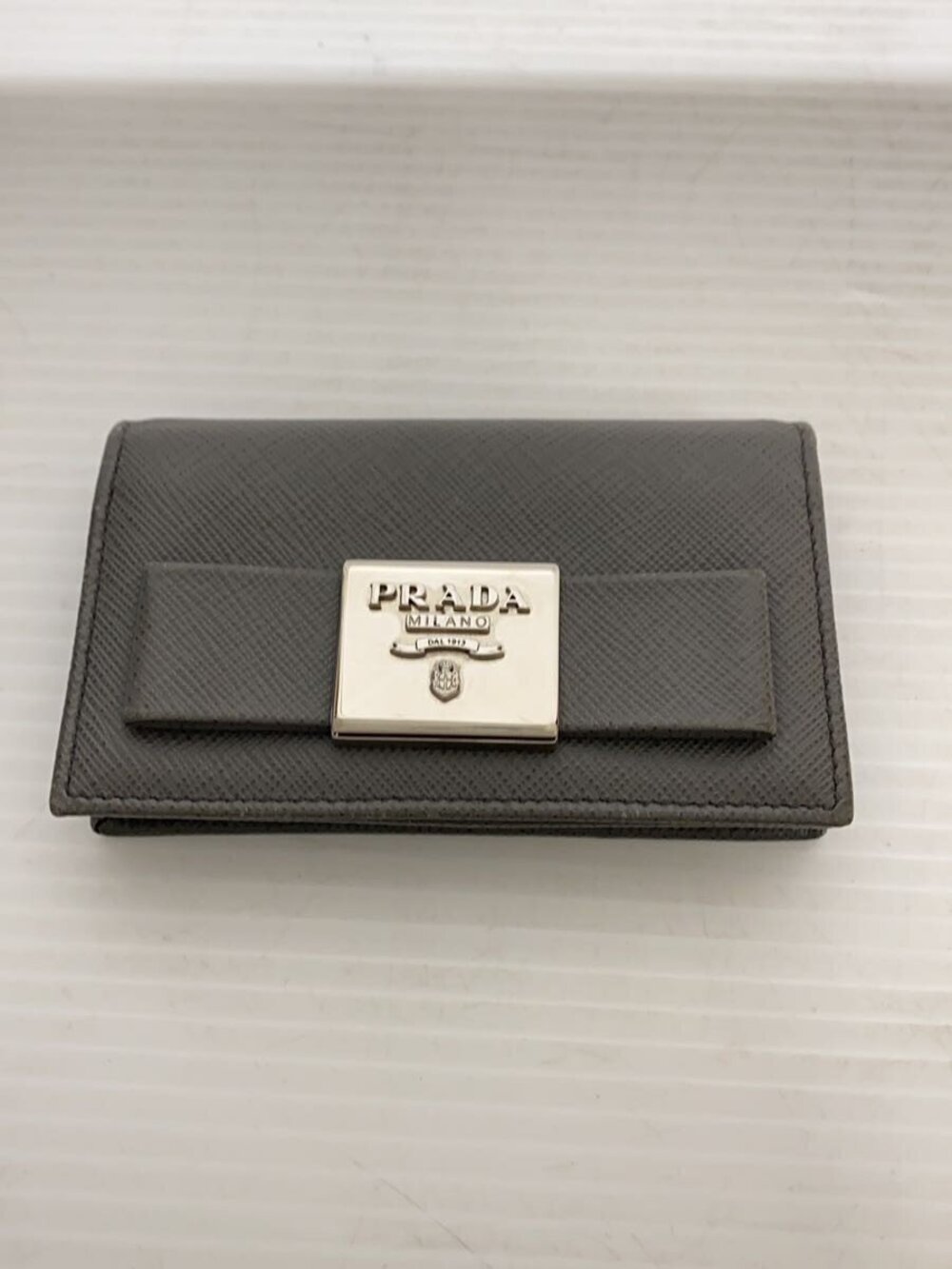 Prada Saffiano Fiocco Card Case Wallet Gray